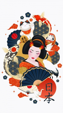 Japanese geisha surrounded with colorful carps handyhüllen
