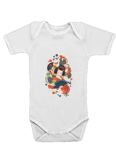 Onesies Baby Japanese geisha surrounded with colorful carps