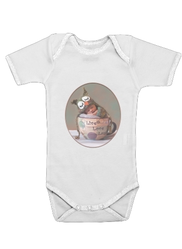 Onesies Baby Painting Baby With Owl Cap in a Teacup
