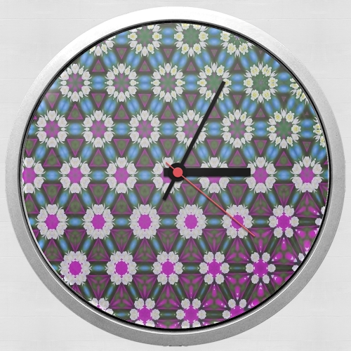 Abstract bright floral geometric pattern teal pink white für Wanduhr