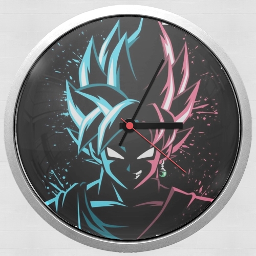 Black Goku Face Art Blue and pink hair für Wanduhr