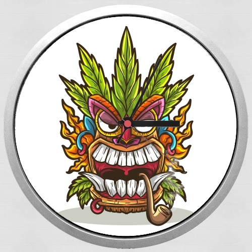 Tiki mask cannabis weed smoking für Wanduhr