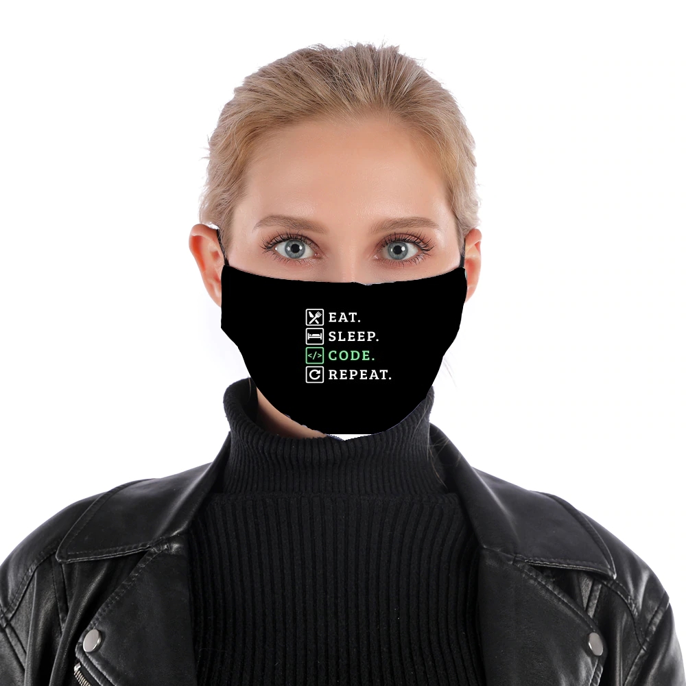 Eat Sleep Code Repeat für Nase Mund Maske