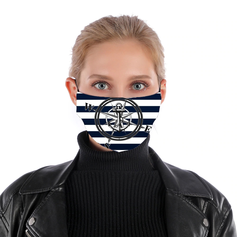 Navy Striped Nautica für Nase Mund Maske