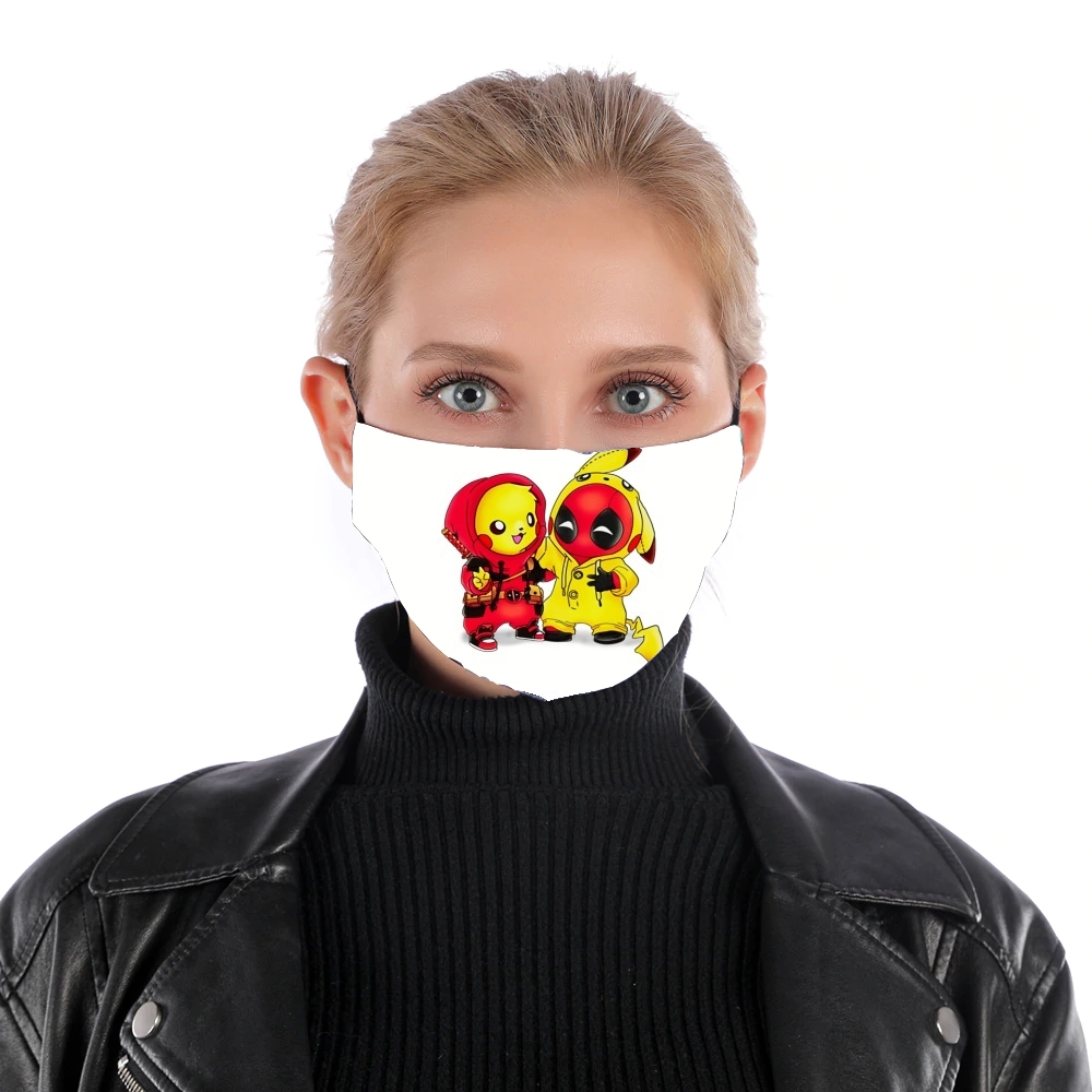 Pikachu x Deadpool für Nase Mund Maske