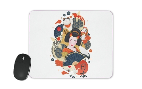 Japanese geisha surrounded with colorful carps für Mousepad