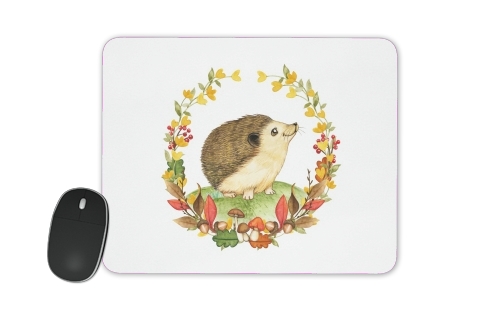 watercolor hedgehog in a fall woodland wreath für Mousepad