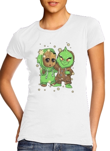  Baby Groot and Grinch Christmas für Damen T-Shirt