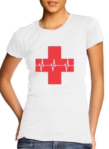 Croix de secourisme EKG Heartbeat für Damen T-Shirt