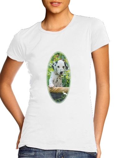 Dalmatiner Welpe in einem Korb  für Damen T-Shirt