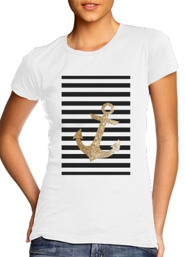 gold glitter anchor in black für Damen T-Shirt