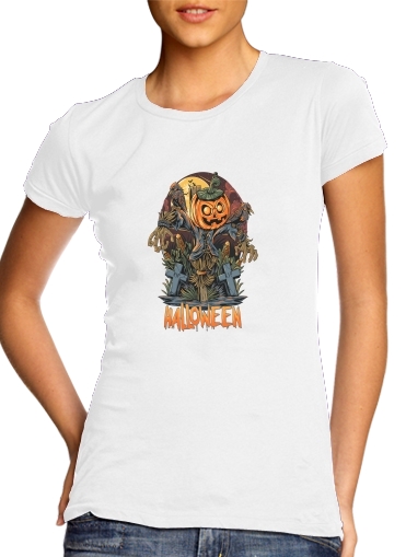 Halloween Pumpkin Crow Graveyard für Damen T-Shirt