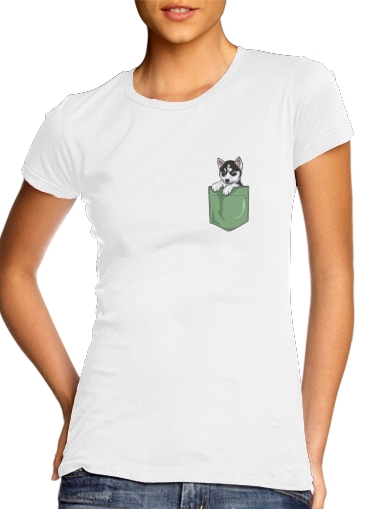 Husky Dog in the pocket für Damen T-Shirt