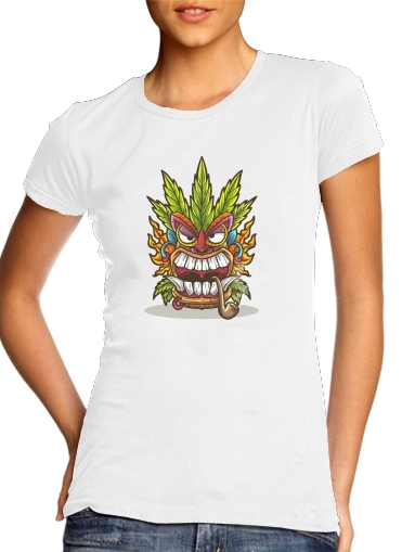 Tiki mask cannabis weed smoking für Damen T-Shirt
