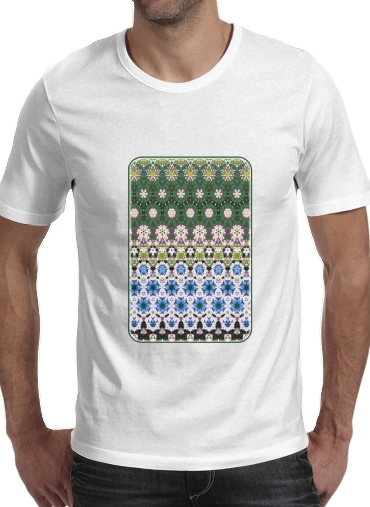 Abstract ethnic floral stripe pattern white blue green für Männer T-Shirt