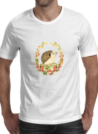 watercolor hedgehog in a fall woodland wreath für Männer T-Shirt