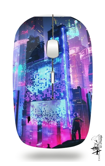 Cyberpunk city night art für Kabellose optische Maus mit USB-Empfänger