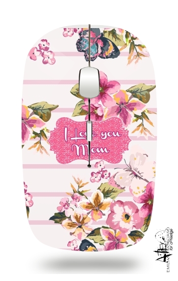 Pink floral Marinière - Love You Mom für Kabellose optische Maus mit USB-Empfänger