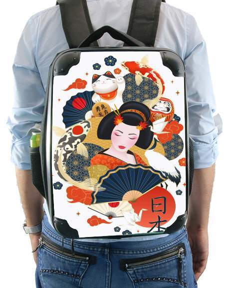Japanese geisha surrounded with colorful carps für Rucksack