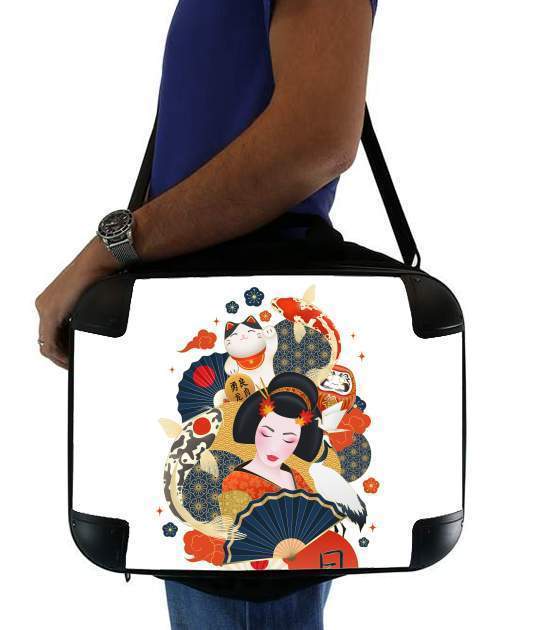 Japanese geisha surrounded with colorful carps für Computertasche / Notebook / Tablet
