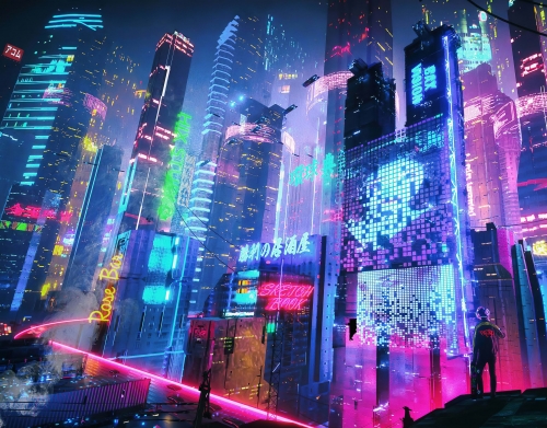 Cyberpunk city night art handyhüllen