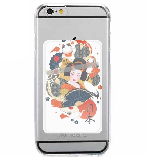 Japanese geisha surrounded with colorful carps für Slot Card