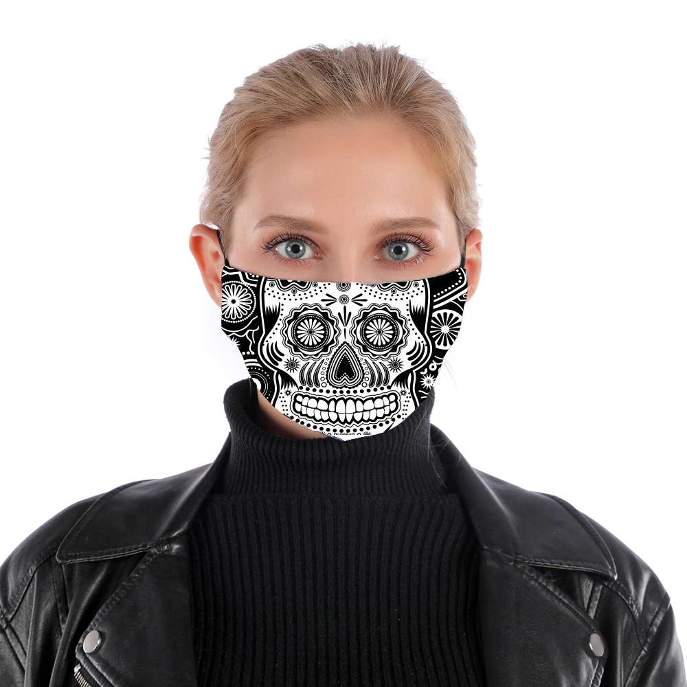 black and white sugar skull für Nase Mund Maske
