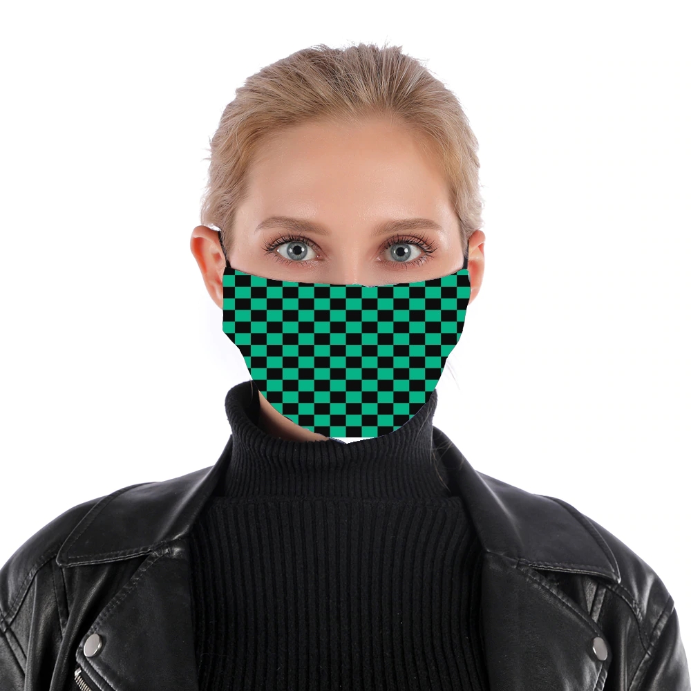 Tanjiro Pattern Green Square für Nase Mund Maske