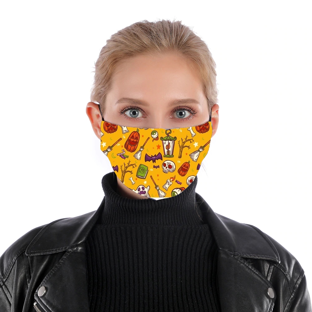 Yellow Halloween Pattern für Nase Mund Maske