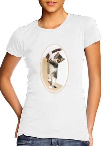 Baby Katze, niedliches Kätzchen klettert für Damen T-Shirt