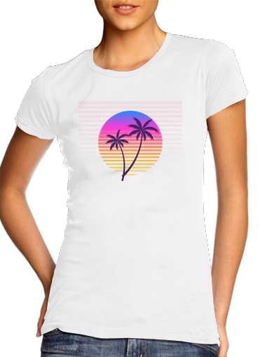 Classic retro 80s style tropical sunset für Damen T-Shirt