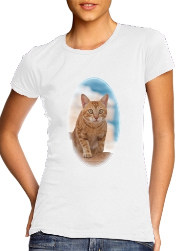 Rotgetigerte Katze auf einer Klippe für Damen T-Shirt