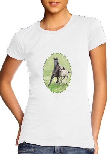 Dülmener Wildpferde, Stute mit Fohlen für Damen T-Shirt