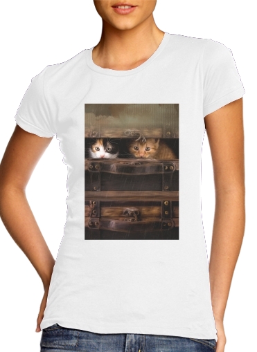 Little cute kitten in an old wooden case für Damen T-Shirt
