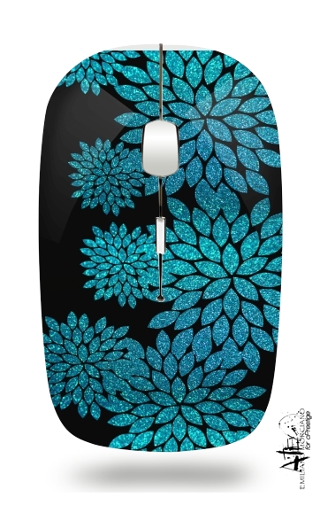 aqua glitter flowers on black für Kabellose optische Maus mit USB-Empfänger