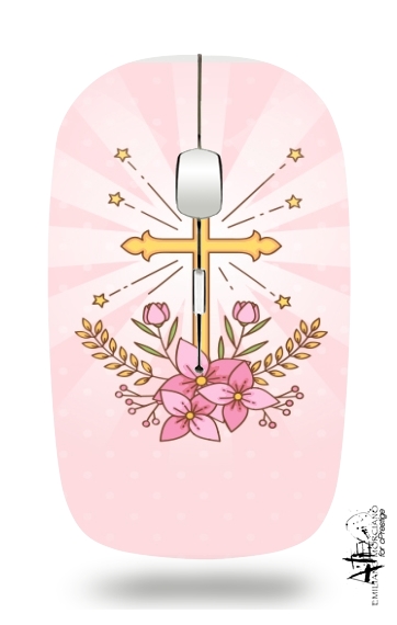 Communion cross with flowers girl für Kabellose optische Maus mit USB-Empfänger