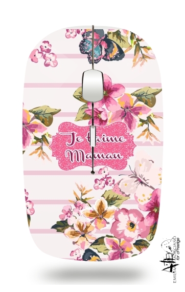 Pink floral Marinière - Je t'aime Maman für Kabellose optische Maus mit USB-Empfänger