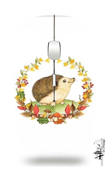 watercolor hedgehog in a fall woodland wreath für Kabellose optische Maus mit USB-Empfänger